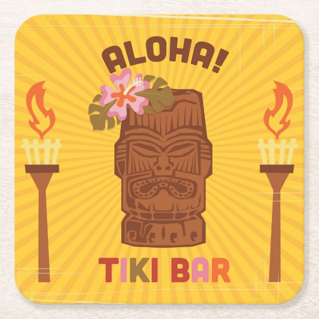 Porta-copo De Papel Quadrado Bar retro de Tiki do estilo Aloha (Frente)
