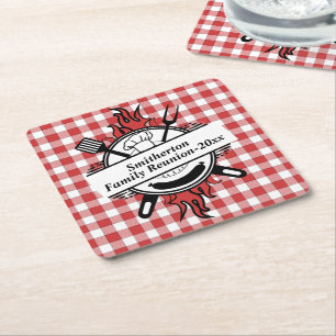 Porta-copo De Papel Quadrado Barbecue Xadrez Vermelho e Branco Reunião de Famíl