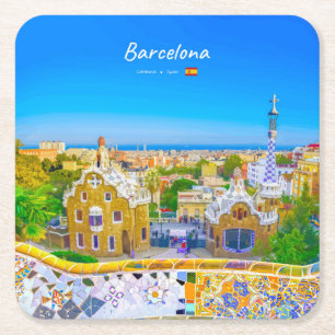 Porta-copo De Papel Quadrado Barcelona, Espanha - Parque Güell Mosaico Gaudí