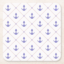 Porta-copo De Papel Quadrado Barco Vermelho Azul Âncoras Azul Longas