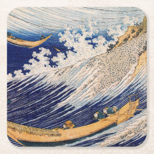 Porta-copo De Papel Quadrado Barcos de Pesca do Oceano Hokusai Ondas