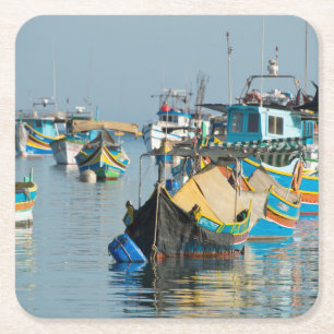 Porta-copo De Papel Quadrado Barcos de pesca malteses Marsaxlokk em Malta