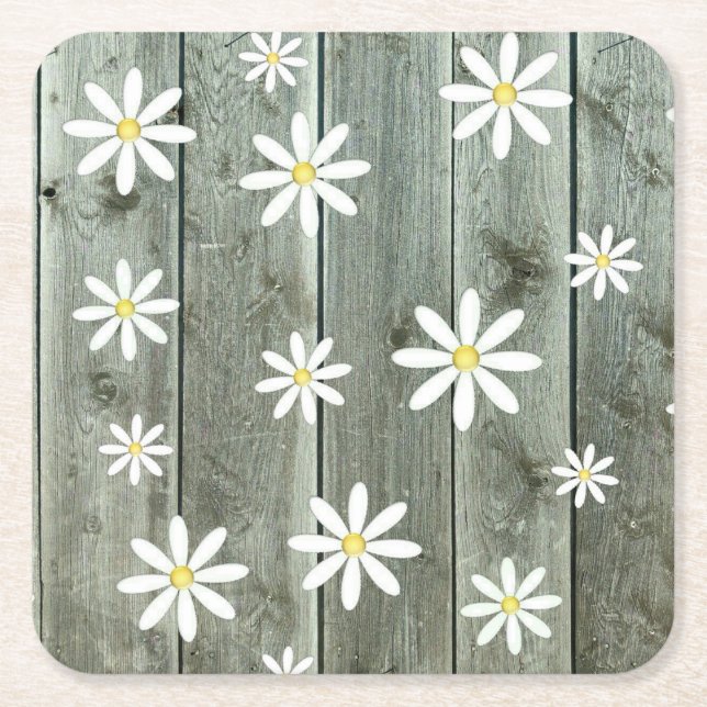 Porta-copo De Papel Quadrado Barn Conselho Daisy Flower (Frente)