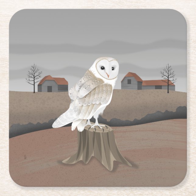 Porta-copo De Papel Quadrado Barn Owl (Frente)