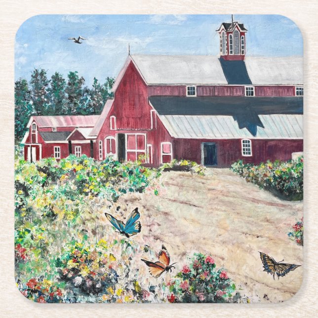 Porta-copo De Papel Quadrado Barnes e borboletas (Frente)