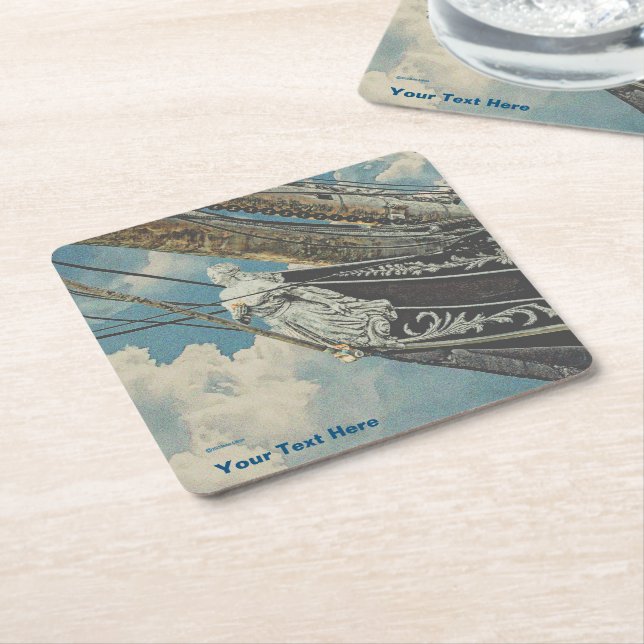 Porta-copo De Papel Quadrado Barque Elissa Figurhead (Inclinado)