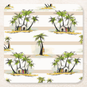 Porta-copo De Papel Quadrado Barraca e palmas tropicais