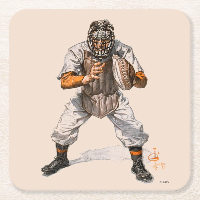 Porta-copo De Papel Quadrado Baseball Catcher (Frente)