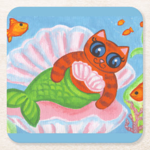 Porta-copo De Papel Quadrado Bases para copos de Gata Sereia