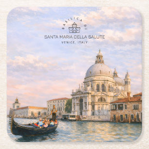 Porta-copo De Papel Quadrado Basílica de Veneza Salute Aquarela Cúpulas Icônica