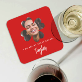 Porta-copo De Papel Quadrado Bastante Chic Vermelho Sortudo Apaixonado Trevo de