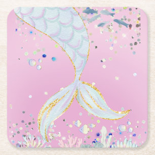 Porta-copo De Papel Quadrado Bateria De Sereia Com Glitter Whimsical Sob O Mar