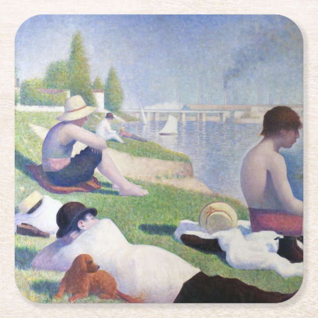 Porta-copo De Papel Quadrado Bathers in Asnieres, Seurat (Frente)
