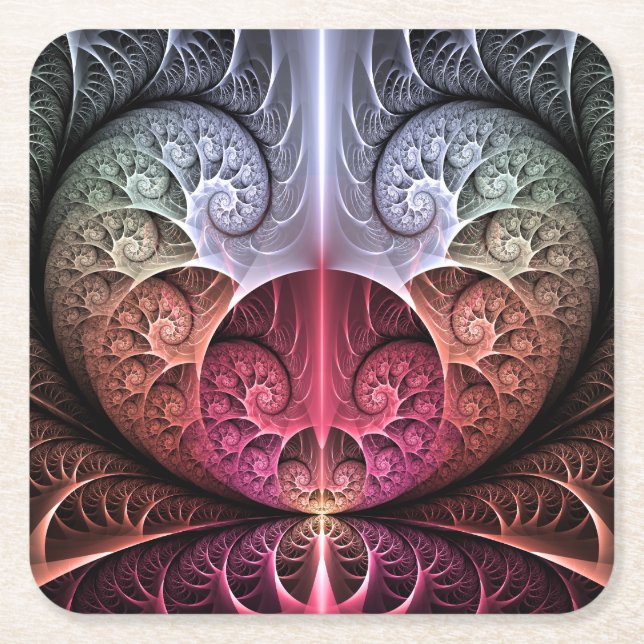 Porta-copo De Papel Quadrado Batida cardíaca, Abstrato Surreal Fantasy Arte Fra (Frente)