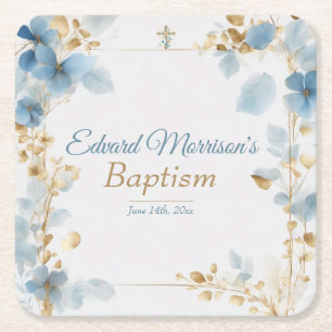 Porta-copo De Papel Quadrado Batismo Azul-Derramante Floral Elegante