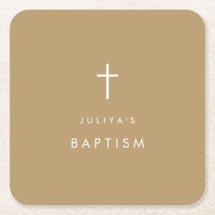 Porta-copo De Papel Quadrado Batismo castanho Dourado