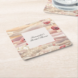 Porta-copo De Papel Quadrado Batom Cremoso Borgonha Floral Chá de Noiva