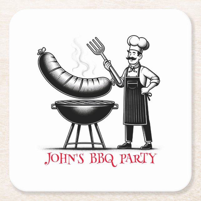 Porta-copo De Papel Quadrado BBQ Party  Personalized Chef  (Frente)