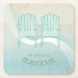 Porta-copo De Papel Quadrado Beach House Adirondack Chairs Aqua Blue ID623