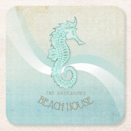 Porta-copo De Papel Quadrado Beach House Mar Aqua Blue ID623