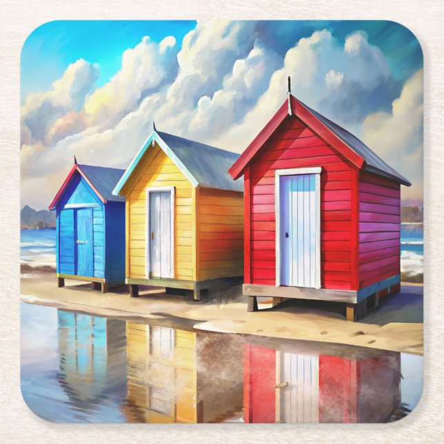 Porta-copo De Papel Quadrado Beach Huts (Frente)