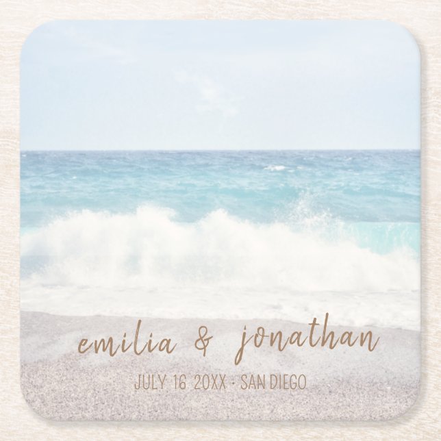 Porta-copo De Papel Quadrado Beach Wedding | Seaside Wedding (Frente)