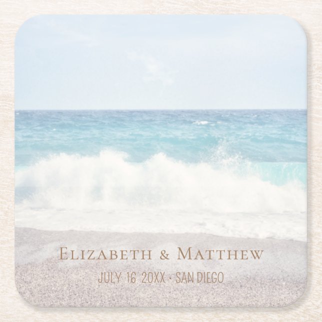 Porta-copo De Papel Quadrado Beach Wedding | Seaside Wedding (Frente)