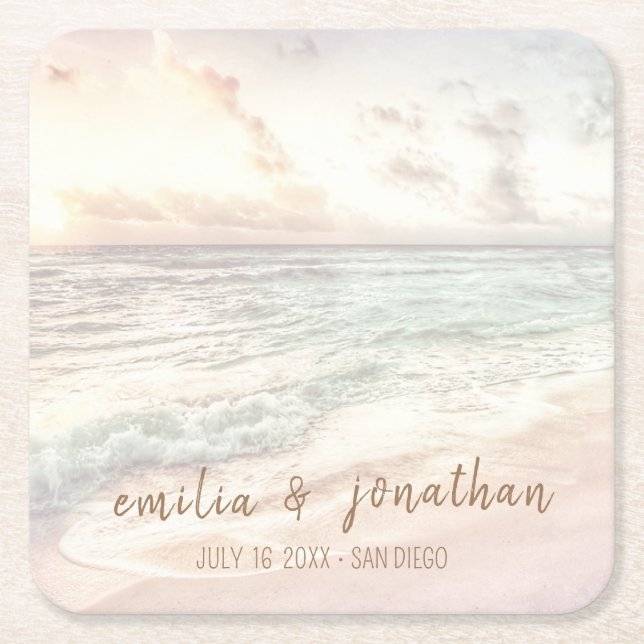 Porta-copo De Papel Quadrado Beach Wedding | Seaside Wedding (Frente)