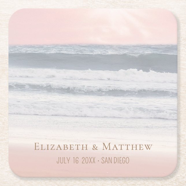 Porta-copo De Papel Quadrado Beach Wedding | Seaside Wedding (Frente)