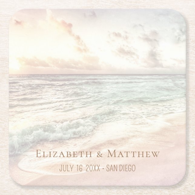 Porta-copo De Papel Quadrado Beach Wedding | Seaside Wedding (Frente)