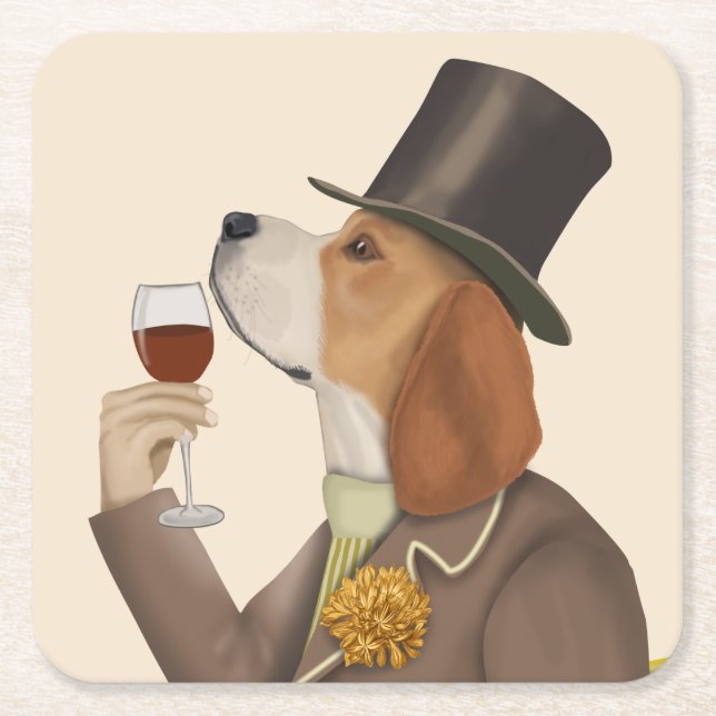 Porta-copo De Papel Quadrado Beagle Wine Snob (Frente)