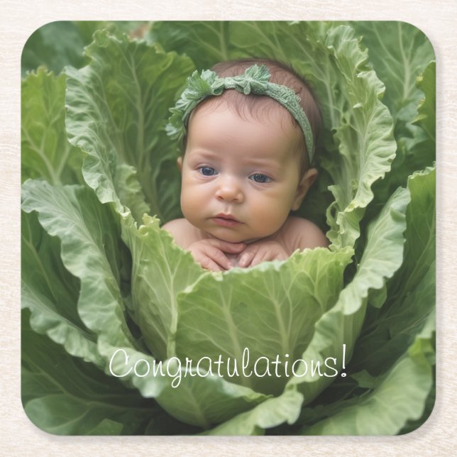 Porta-copo De Papel Quadrado Bebê de repolho (Frente)