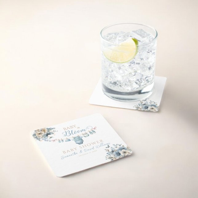 Porta-copo De Papel Quadrado Bebê Em Chá De Bebê Azul Bloqueado (Criador carregado)