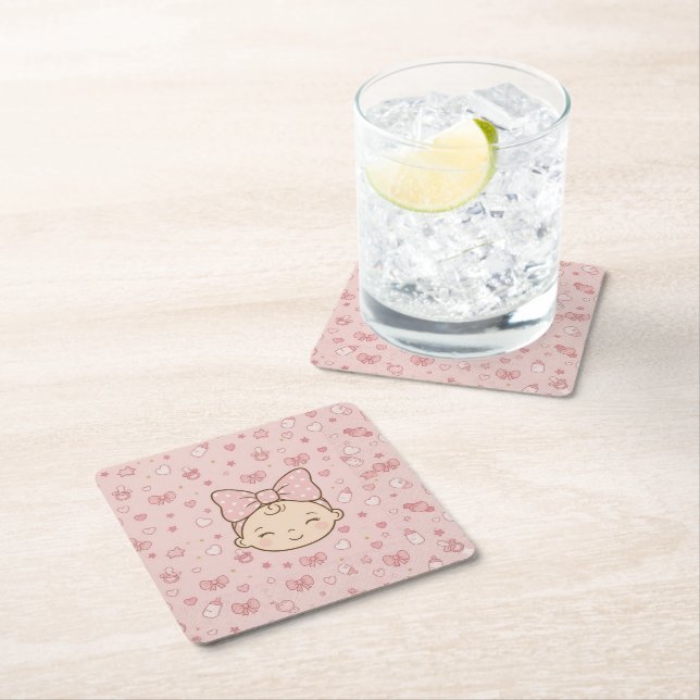Porta-copo De Papel Quadrado Bebê menina chá de bebê papy coaster (Insitu)