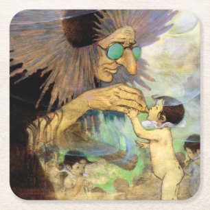 Porta-copo De Papel Quadrado Bebê na Água e Fada, Jessie Willcox Smith
