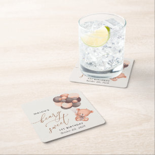 Porta-copo De Papel Quadrado Bebê Urso, Balões Marrons, Primeiro Aniversário