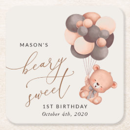 Porta-copo De Papel Quadrado Bebê Urso, Balões Marrons, Primeiro Aniversário
