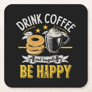 Porta-copo De Papel Quadrado Beber Café Comer Bagels Ser Feliz