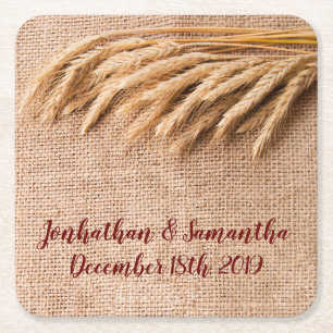 Porta-copo De Papel Quadrado Beber Coasters Trigo em Burlap Sack Country Rustic