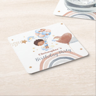 Porta-copo De Papel Quadrado Bebês fofos Balão Meninos afro-americanos Aniversá