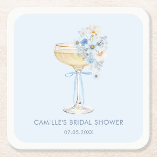 Porta-copo De Papel Quadrado Bebida Bubbly Brunch Casamento Floral Azul