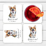 Porta-copo De Papel Quadrado Bebidas Em Mim! Casamento de Animais de Companhia<br><div class="desc">Estas são bebidas em mim! Pembroke Welsh Corgi Dog Pet Wedding Paper Portas copos!</div>
