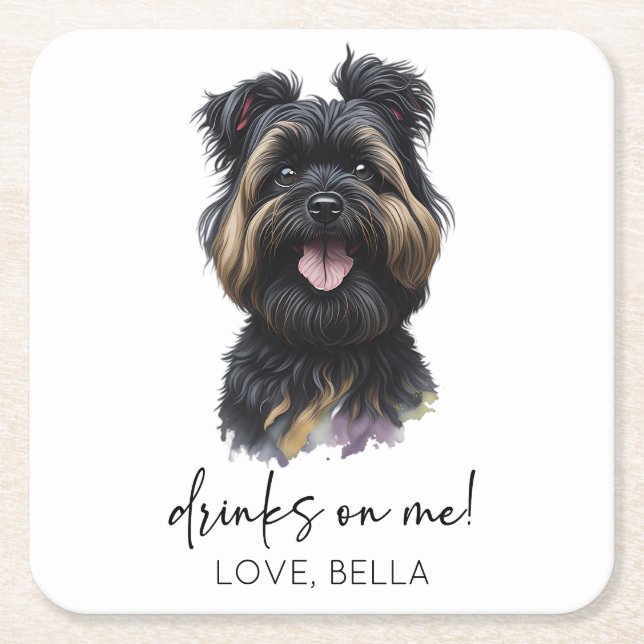 Porta-copo De Papel Quadrado Bebidas Em Mim! Casamento de Cães Affenpinscher (Frente)