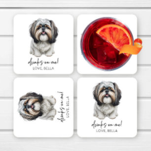 Porta-copo De Papel Quadrado Bebidas Em Mim! Shih Tzu Dog Pet Weding Weding