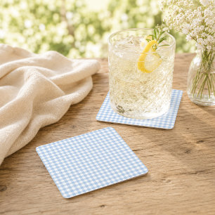 Porta-copo De Papel Quadrado Bebidas para Chá de Bebê com Xadrez Azul Claro
