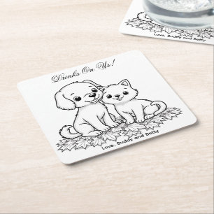 Porta-copo De Papel Quadrado Bebidas Por Nossa Conta Desenho Simples de Cachorr