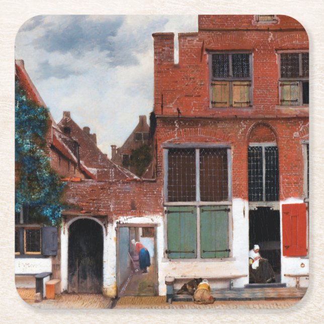 Porta-copo De Papel Quadrado Beco neerlandês, Johannes Vermeer (Frente)