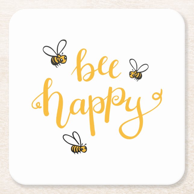 Porta-copo De Papel Quadrado Bee happy (Frente)