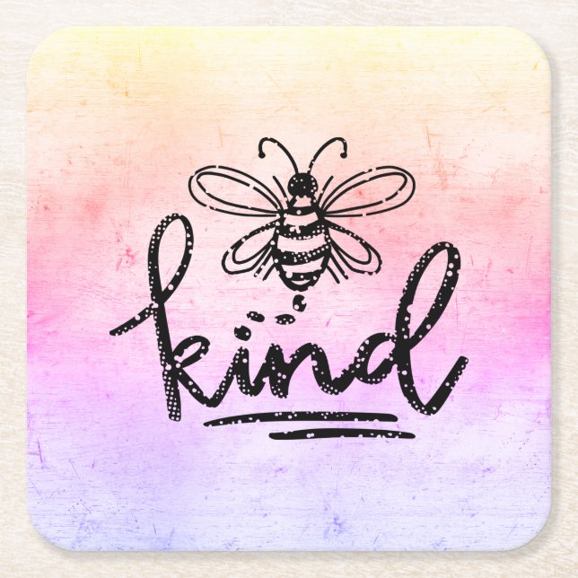 Porta-copo De Papel Quadrado Bee Kind Rainbow Ombre (Frente)