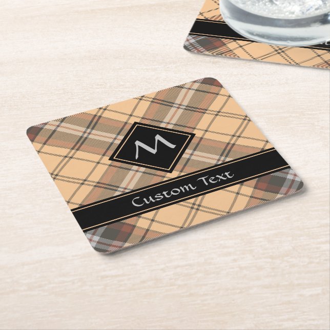 Porta-copo De Papel Quadrado Beige e Brown Tartan (Inclinado)